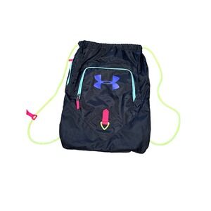 Under Armour Drawstring Backpack Black Neon Pink Blue Logo Gym School Bag